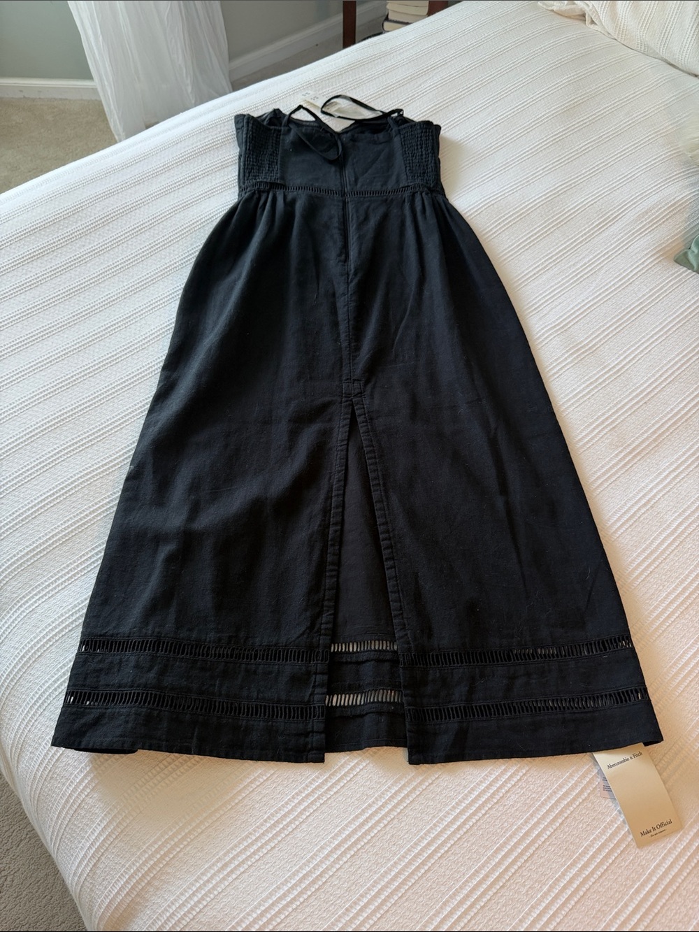 NWT Abercrombie Strapless Black Linen-blend Midi Dress - Small Tall - Picture 9 of 12